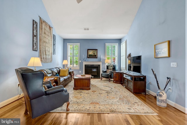 5230 Canyon Creek Way, Haymarket, VA 20169 - living area featuring wood finished floors and a glass covered fireplace