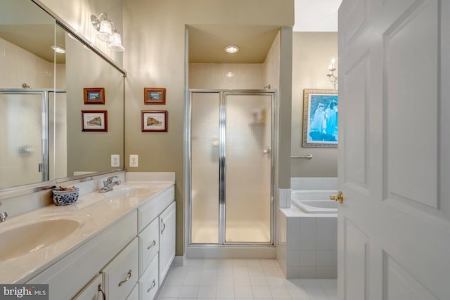 5230 Canyon Creek Way, Haymarket, VA 20169 - full bath featuring tile patterned floors, a shower stall, double vanity, and a bath