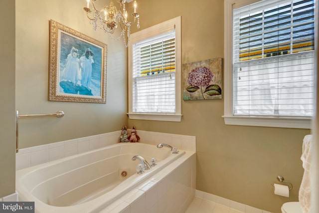 5230 Canyon Creek Way, Haymarket, VA 20169 - full bathroom featuring a tub with jets, a chandelier, and plenty of natural light