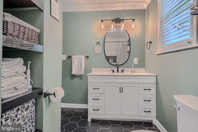 46 Avalon Ave, Dundalk, MD 21222 - bathroom featuring ornamental molding, vanity, and tile patterned flooring
