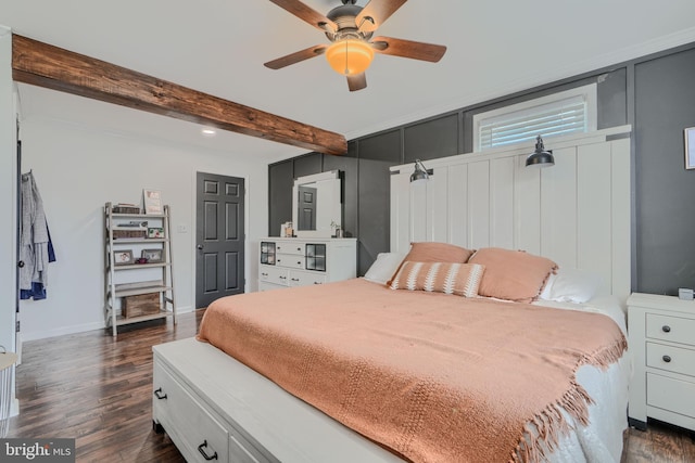 46 Avalon Ave, Dundalk, MD 21222 - bedroom featuring dark wood finished floors, beamed ceiling, and a ceiling fan