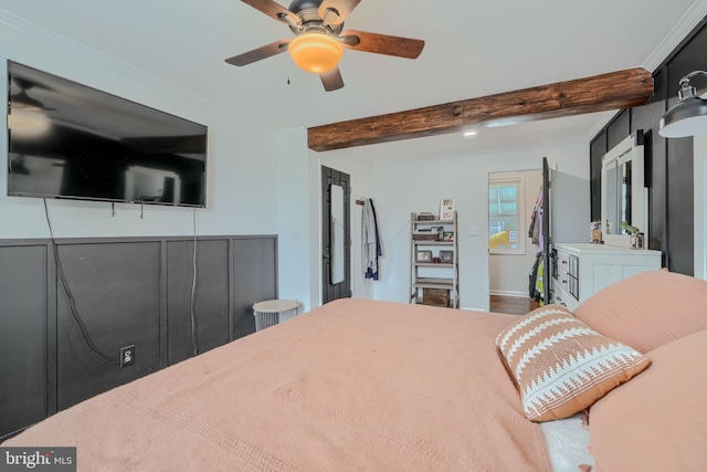 46 Avalon Ave, Dundalk, MD 21222 - bedroom with beam ceiling, a ceiling fan, and ornamental molding