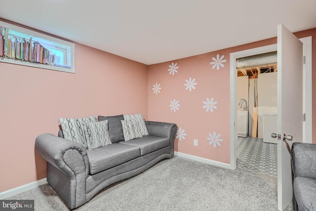 46 Avalon Ave, Dundalk, MD 21222 - carpeted living room featuring baseboards