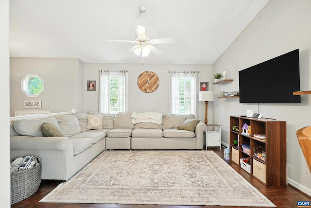 106 Alex Dr, Madison Heights, VA 24572 - living area with dark wood finished floors and a ceiling fan