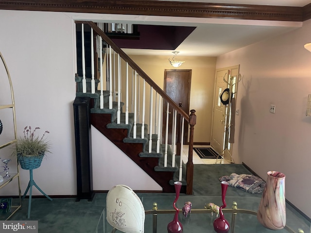 21 Stratton Dr, Hamilton, NJ 08690 - stairs with baseboards and carpet floors