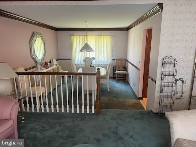 21 Stratton Dr, Hamilton, NJ 08690 - hall featuring carpet, crown molding, and wallpapered walls