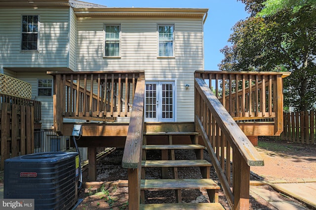 4845 Wainwright Cir, Owings Mills, MD 21117 - rear view of house featuring stairs, a deck, and french doors