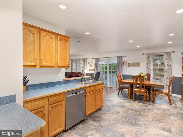 31 Westminster Dr, Front Royal, VA 22630 - kitchen featuring dishwasher, recessed lighting, plenty of natural light, light stone finish flooring, and a peninsula