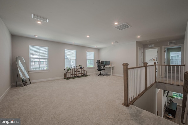 303 Jasper Way, Middletown, DE 19709 - living area featuring an upstairs landing, carpet floors, recessed lighting, and a desk