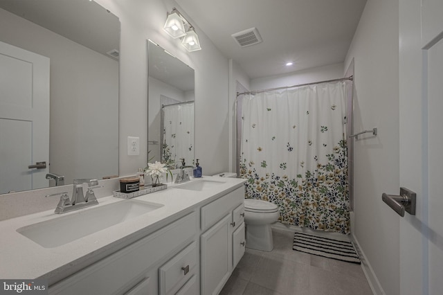 303 Jasper Way, Middletown, DE 19709 - bathroom with double vanity, a shower with curtain, recessed lighting, and tile patterned floors