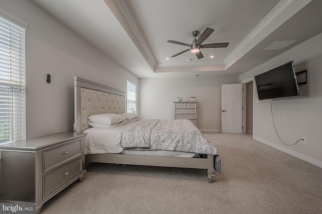 303 Jasper Way, Middletown, DE 19709 - bedroom featuring light colored carpet, a raised ceiling, a ceiling fan, and recessed lighting