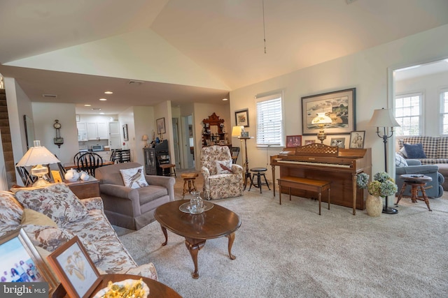3301 Shellers Bnd Unit 909, State College, PA 16801 - living room with carpet, healthy amount of natural light, and high vaulted ceiling
