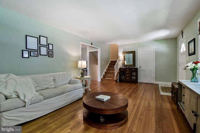 4408 Saul Rd, Kensington, MD 20895 - living room with dark wood-style flooring and stairway
