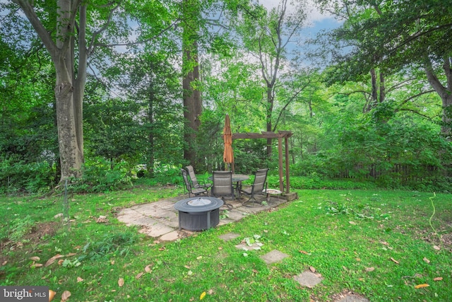 4408 Saul Rd, Kensington, MD 20895 - view of grassy yard with a fire pit and a patio