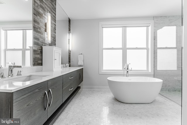 1217 Bainbridge St, Philadelphia, PA 19147 - bathroom featuring double vanity, a freestanding bath, and healthy amount of natural light