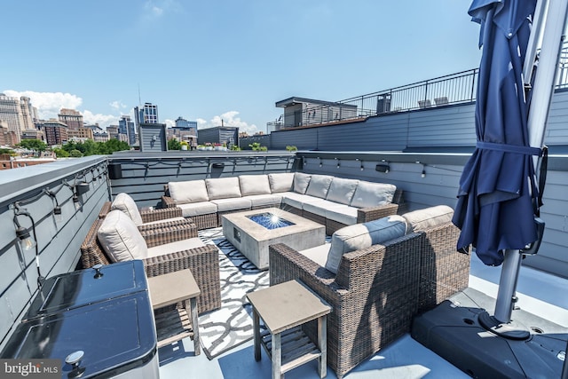 1217 Bainbridge St, Philadelphia, PA 19147 - view of patio / terrace featuring an outdoor living space with a fire pit and a city view
