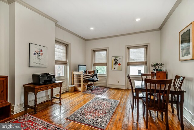 2101 Wallace St, Philadelphia, PA 19130 - office with hardwood / wood-style flooring, ornamental molding, and recessed lighting