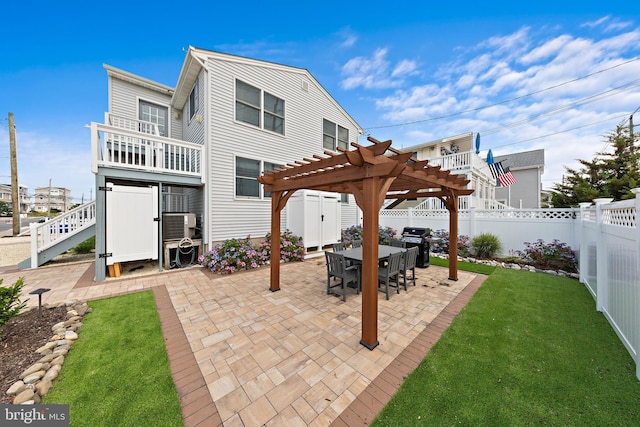 6203 Long Beach Blvd, Long Beach Township, NJ 08008 - rear view of house with a pergola, a fenced backyard, a patio, and stairs