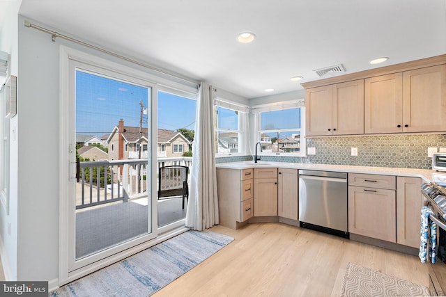 6203 Long Beach Blvd, Long Beach Township, NJ 08008 - kitchen with stainless steel appliances, light brown cabinetry, light wood-style floors, light countertops, and recessed lighting