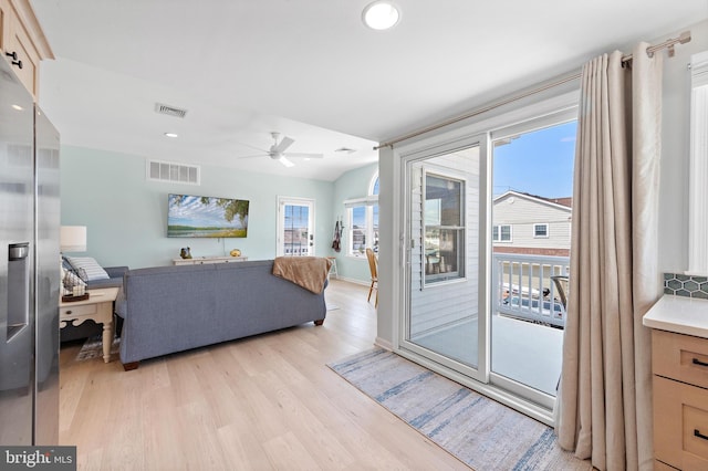 6203 Long Beach Blvd, Long Beach Township, NJ 08008 - living room featuring light wood-type flooring, ceiling fan, and recessed lighting