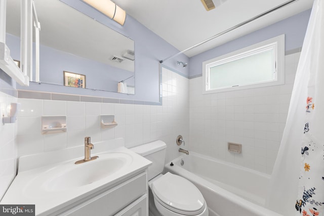 6203 Long Beach Blvd, Long Beach Township, NJ 08008 - bathroom with shower / bathtub combination with curtain, tile walls, and vanity