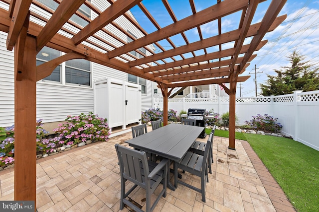 6203 Long Beach Blvd, Long Beach Township, NJ 08008 - fenced backyard with a patio area, outdoor dining area, a pergola, and area for grilling