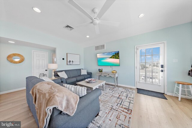 6203 Long Beach Blvd, Long Beach Township, NJ 08008 - living area featuring wood finished floors, ceiling fan, and recessed lighting