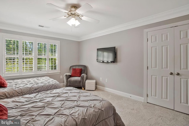 1506 White Tail Deer Ct, Annapolis, MD 21409 - bedroom featuring carpet floors, ornamental molding, ceiling fan, and a closet