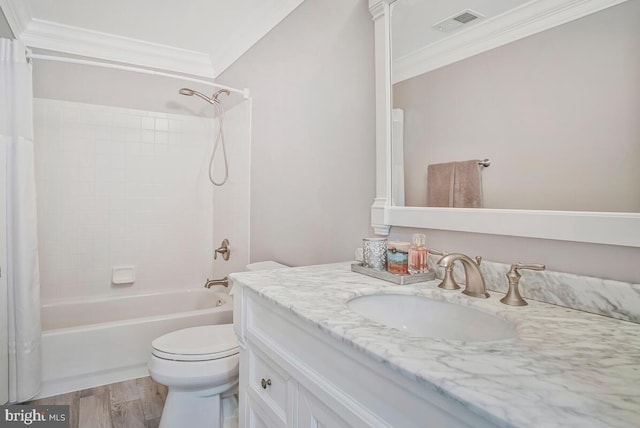 1506 White Tail Deer Ct, Annapolis, MD 21409 - bathroom featuring crown molding, shower / bath combination with curtain, vanity, and wood finished floors