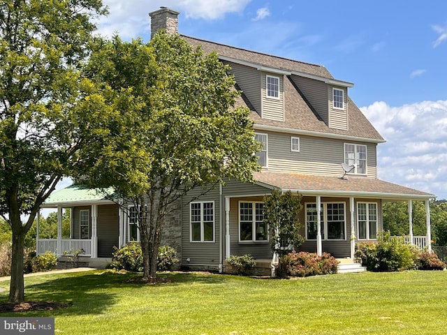 1347 Buckeystown Pike, Adamstown, MD 21710 - rear view of property with covered porch, a lawn, a chimney, and roof with shingles