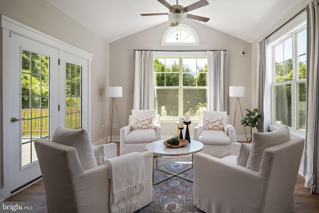 23 Old, Banks, Fredericksburg, VA 22406 - living room featuring vaulted ceiling, ceiling fan, and healthy amount of natural light
