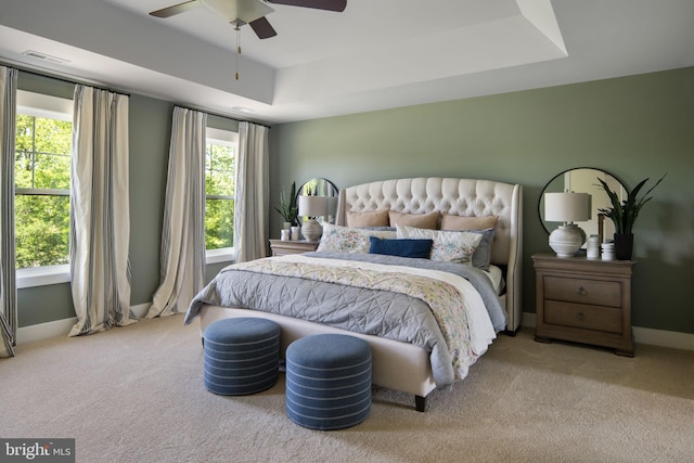 23 Old, Banks, Fredericksburg, VA 22406 - bedroom featuring carpet, a tray ceiling, multiple windows, and a ceiling fan