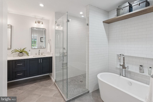 10905 Wickshire Way Unit G-2, North Bethesda, MD 20852 - full bath with vanity, a soaking tub, a shower stall, and recessed lighting