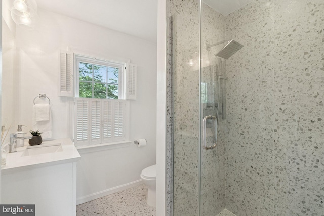 10905 Wickshire Way Unit G-2, North Bethesda, MD 20852 - bathroom with vanity, a shower stall, and speckle patterned floor