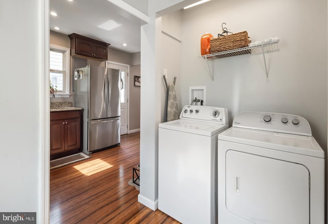 107 Philmar Ave, Cherry Hill, NJ 08003 - laundry room with washing machine and dryer, wood finished floors, and recessed lighting