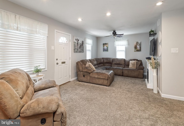 107 Philmar Ave, Cherry Hill, NJ 08003 - carpeted living room featuring recessed lighting and a ceiling fan