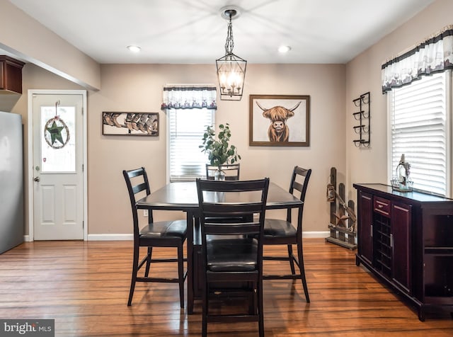 107 Philmar Ave, Cherry Hill, NJ 08003 - dining space with dark wood-style flooring, a chandelier, and recessed lighting