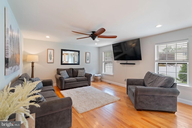 136 Tiller Ave, Manahawkin, NJ 08050 - living area featuring healthy amount of natural light, recessed lighting, ceiling fan, and light wood-type flooring