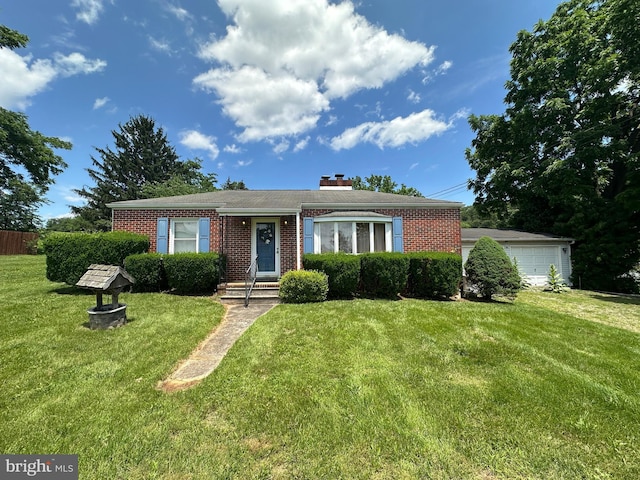 7819 Mentzer Gap Rd, Waynesboro, PA 17268 - ranch-style home with brick siding, a garage, and a chimney
