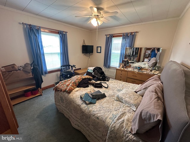 7819 Mentzer Gap Rd, Waynesboro, PA 17268 - bedroom with carpet floors, multiple windows, crown molding, and ceiling fan