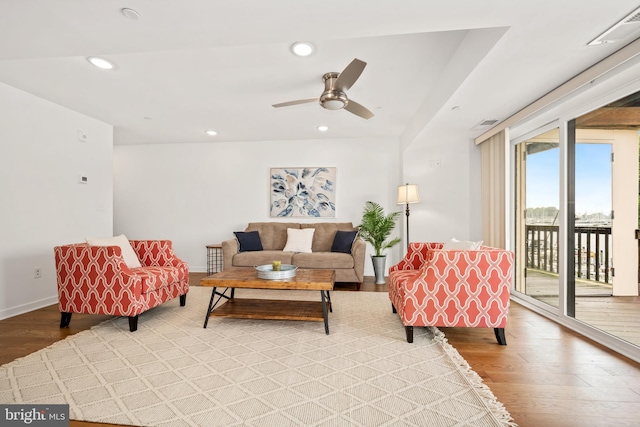 770 Fairview Ave Unit 770D, Annapolis, MD 21403 - living room featuring wood finished floors, a ceiling fan, and recessed lighting