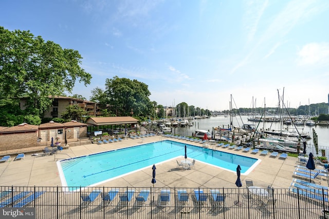 770 Fairview Ave Unit 770D, Annapolis, MD 21403 - community pool featuring a patio, a water view, a boat dock, and view of marina