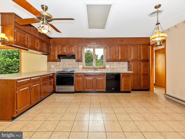 6505 Morningside Ct, Middletown, MD 21769 - kitchen with dishwasher, stove, under cabinet range hood, light countertops, and wallpapered walls