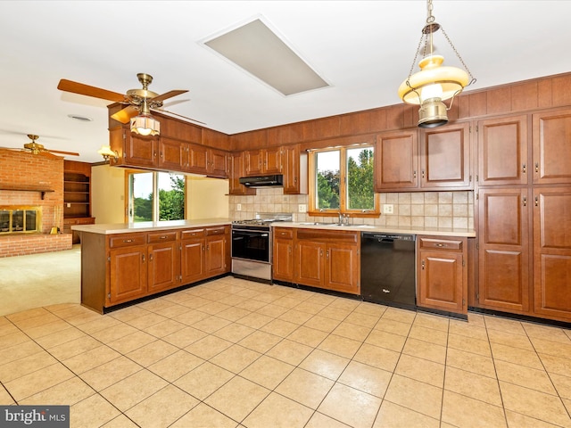6505 Morningside Ct, Middletown, MD 21769 - kitchen with black dishwasher, range, a ceiling fan, and light countertops