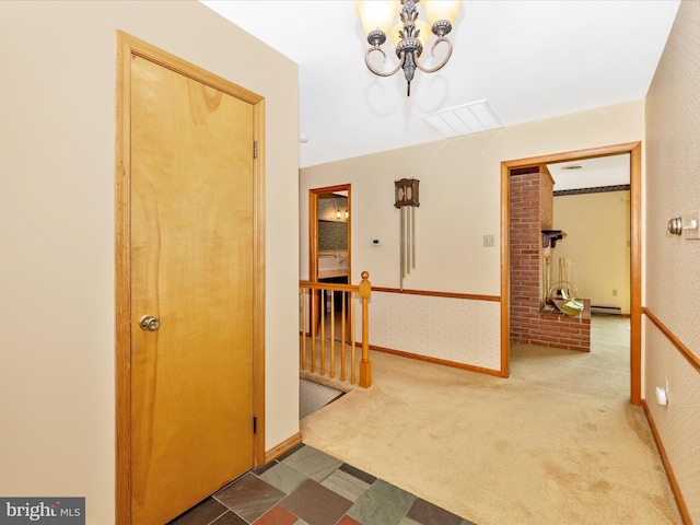 6505 Morningside Ct, Middletown, MD 21769 - corridor featuring a chandelier, an upstairs landing, and carpet