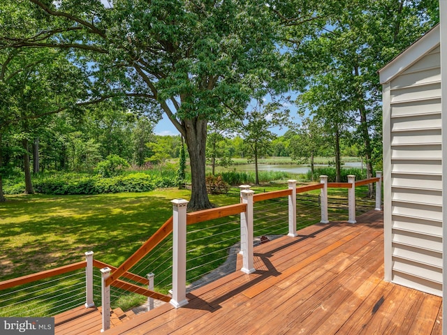 1015 S Creek View Ct, Churchton, MD 20733 - wooden deck with a water view, a yard, and view of scattered trees