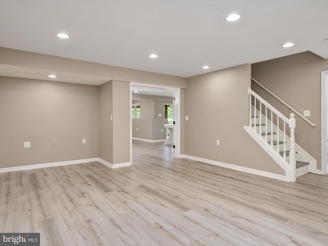 1015 S Creek View Ct, Churchton, MD 20733 - unfurnished living room with wood finished floors, recessed lighting, and stairs