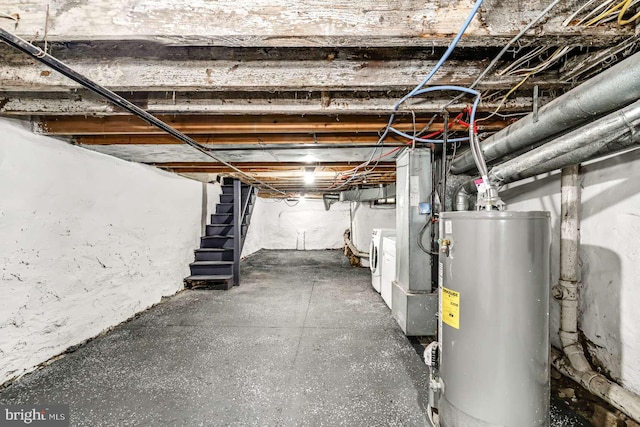 2750 N 28th St, Philadelphia, PA 19132 - unfinished below grade area with water heater, stairs, and independent washer and dryer