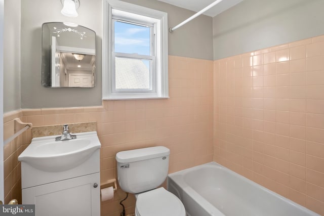 51 E Ann Rd, Broomall, PA 19008 - full bathroom with vanity, bathtub / shower combination, tile walls, and a wainscoted wall
