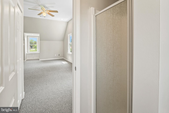51 E Ann Rd, Broomall, PA 19008 - bathroom with a shower stall, ceiling fan, and vaulted ceiling